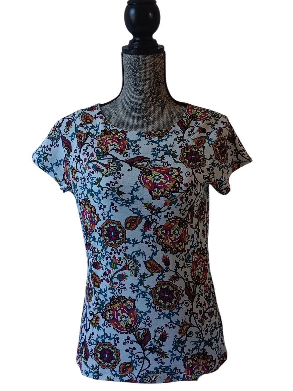 Jones New York women's multicolored short-sleeve floral top size PM